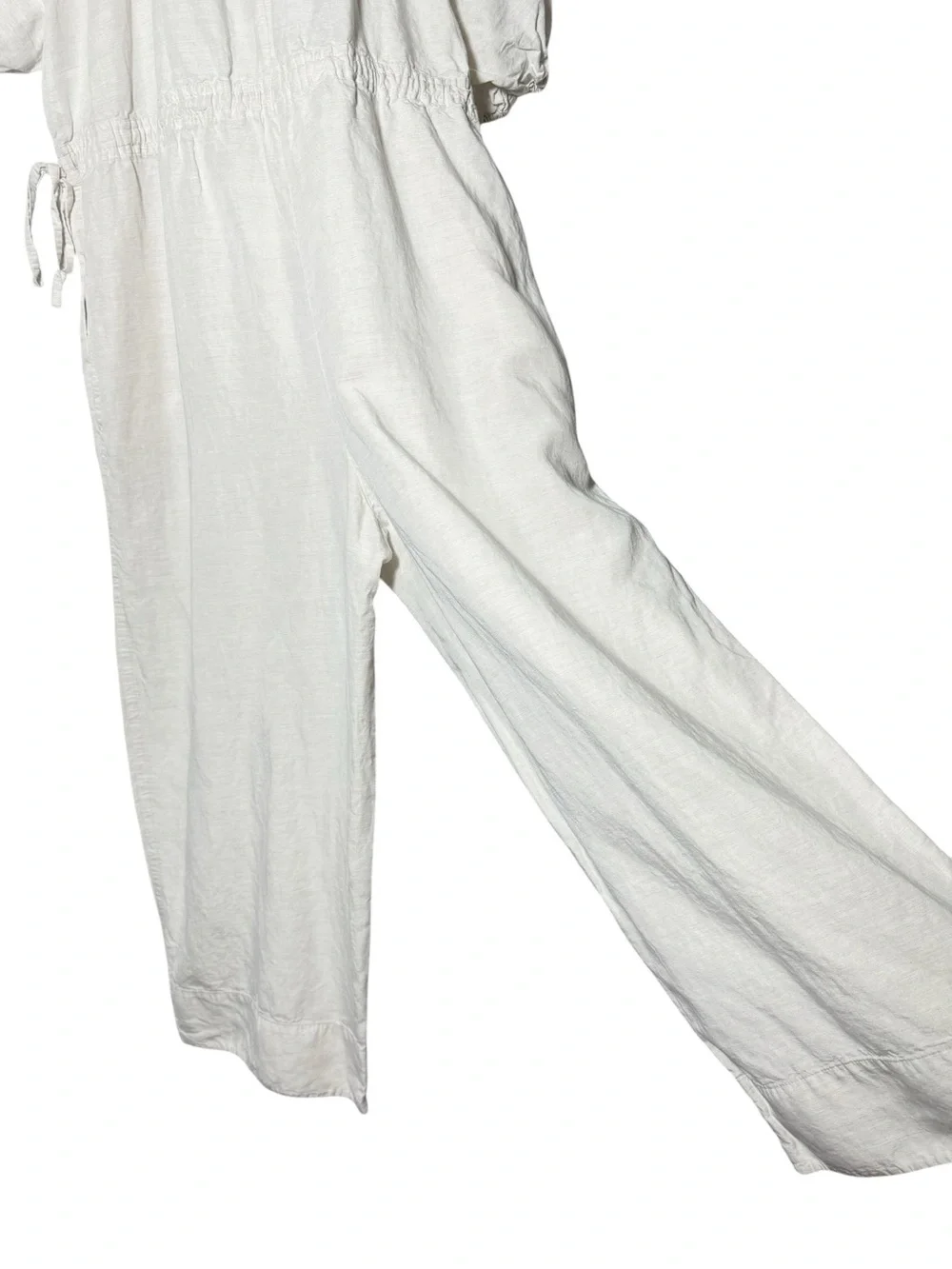 COS Puff Sleeve Jumpsuit Linen Blend Natural Light Beige Size Small